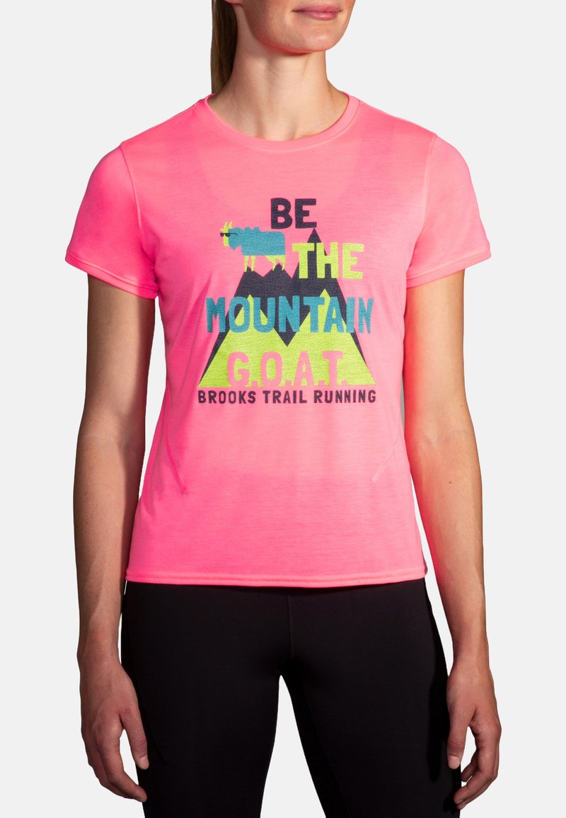 Brooks DISTANCE SHORT SLEEVE 3.0 - Sportovní tričko - neo pink mountain goat
