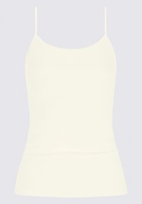Top bianco aderente senza maniche con spalline sottili, scollatura rotonda e orlo svasato. Realizzato in materiale morbido ed elastico.