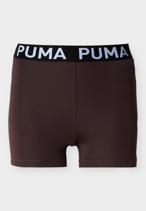 Mørkebrune herre-boxershorts med en sort taljebånd, der har mærkenavnet "PUMA" i hvide store bogstaver.
