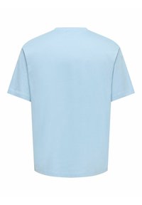 Light blue short-sleeve t-shirt made of cotton. Crew neckline and a relaxed boxy fit with an even hem, smooth texture, no patterns or accents.
