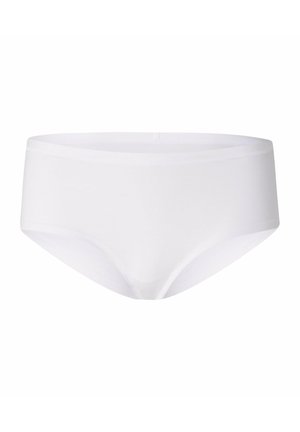 Witte katoenen t-shirt met korte mouwen en een ronde halslijn, gecombineerd met witte slipjes en zwarte enkelksokken, weergegeven op een neutrale achtergrond.