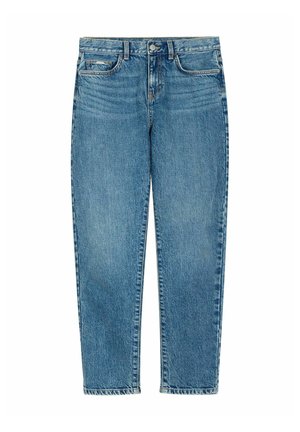 Jasnoniebieskie dżinsy z prostą nogawką, w stylu pięciokieszeniowym, z klasycznym zamkiem błyskawicznym. Minimalne przetarcia, bez widocznych ozdób.