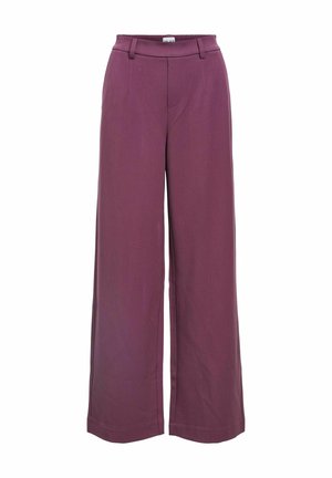 Wijde broek in diep paarse stof, met een hoge tailleband, voorplooien en een gladde textuur. Ideaal voor casual of formele kleding.