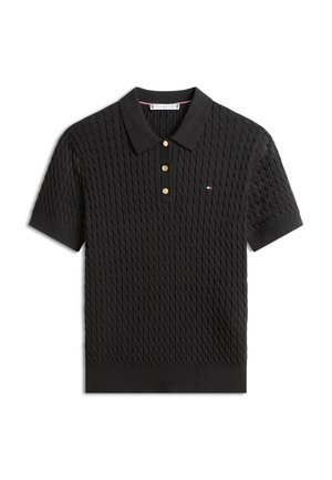 Tommy Hilfiger, CABLE KNIT SHORT SLEEVE POLO JUMPER - Polo - black