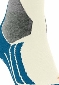 Bunte Socke aus einer Mischung von Creme, Grau und Teal. Verfügt über geometrische Muster und einen strukturierten Stoff für zusätzlichen Komfort. Geeignet für Sportbekleidung.