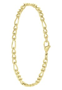 Gouden kettingarmband met in elkaar geschakelde ovale en ronde schakels, voorzien van een karabijnsluiting voor een veilige sluiting.