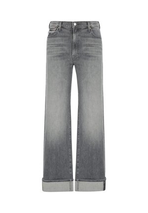 Jeans a gamba larga in denim grigio sbiadito con orlo a vivo, cuciture a contrasto e due tasche frontali. Tessuto testurizzato con una finitura liscia.