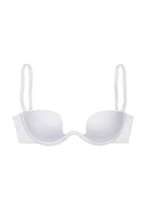 White padded bra with adjustable straps, smooth fabric, underwire, and seamless cups. Designed for a supportive fit.