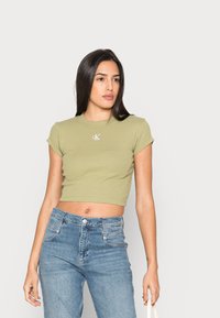 Calvin Klein Jeans CROPPED SLIM TEE - T-shirt básica - faded olive