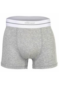 Boxers gris pour hommes avec une ceinture élastique blanche comportant le logo « ellesse » et une fine bande grise.