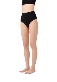 Hoge taille zwarte katoenen slips met gladde randen, rekbare stof en een klassieke snit, ontworpen voor comfort en bewegingsvrijheid.