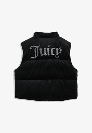 Gilet imbottito nero realizzato in tessuto morbido, con colletto alto e logo "Juicy" in strass sul davanti. Chiusura con zip nella parte inferiore.