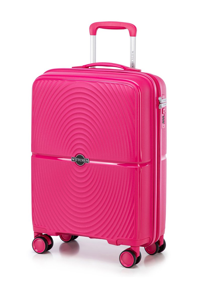 Valigia rigida rosa Wittchen con texture ondulata, manico estraibile, doppie ruote e chiusura con zip per una sicurezza maggiore.