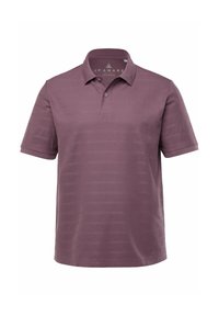 Polo shirt violet avec un motif rayé texturé, à manches courtes et une patte de boutonnage. Dispose d'un col classique.