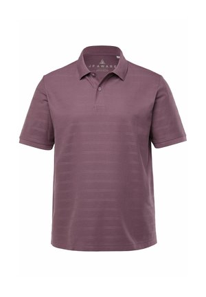 Polo shirt viola con un motivo a righe testurizzato, maniche corte e una patta dei bottoni. Presenta un design del colletto classico.