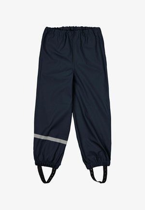 Mornarice vodootporne hlače s elastičnom strukom, manžetama na gležnjevima i reflektivnom sivom trakom. Izrađene su od glatkog, izdržljivog materijala s podesivim trakama.