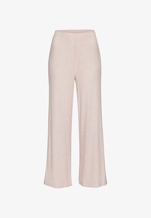 Svijetloružičaste hlače širokih nogavica od rebraste tkanine, s elastičnim pojasom za udobnost i opuštenim krojem.