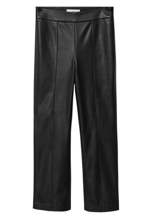 Pantalon droit en similicuir noir avec détail de couture devant et taille élastique.