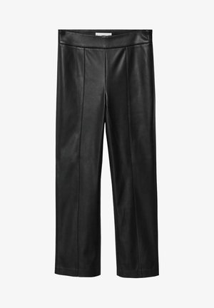 Pantalon droit en similicuir noir avec détail de couture devant et taille élastique.