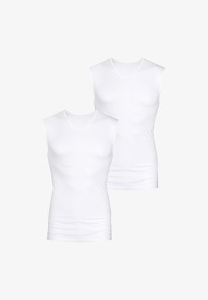 Hvide ærmeløse crew neck undertrøjer i en pakke med to. Fremstillet af glat stof med en tætsiddende pasform og minimal sømdetaljering.