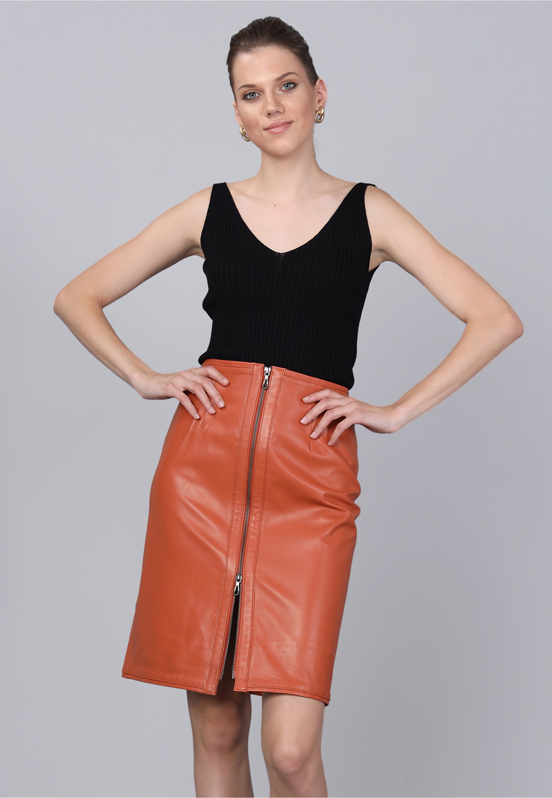 Basics and More Gonna di pelle - orange/arancione - Zalando.it