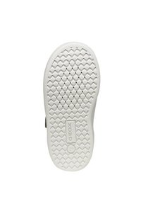 Suola in gomma bianca con motivo a diamante, fori di ventilazione e logo "GEOX" in rilievo per la traspirabilità. Forma arrotondata.