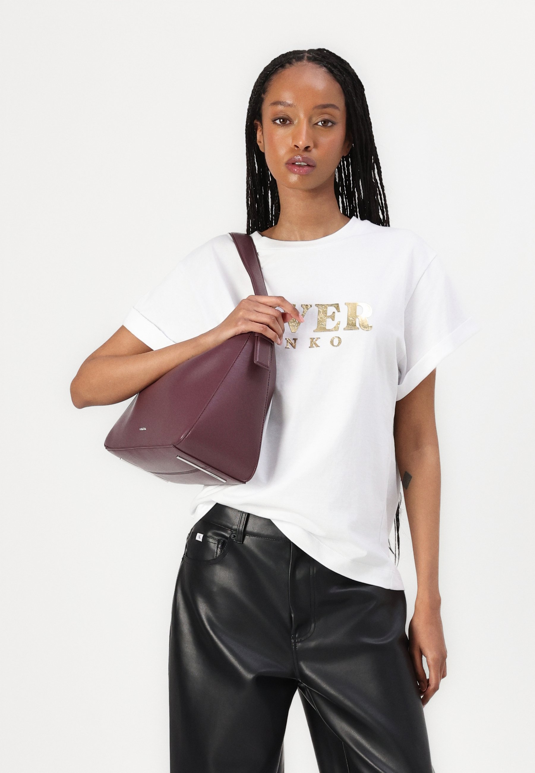 売れ筋商品|||ピンコ Tシャツ レディース トップス MYLAR LOVER - Print T-shirt - bianco/oro free RRP €145 PINKO TI AMO T-Shirt Top Size XS White Short Sleeve