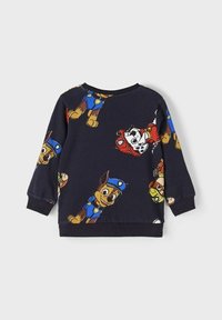 Sudadera navy con coloridos personajes de perros de dibujos animados. Mangas largas, cuello redondo y puños acanalados. Tejido suave con diseños divertidos.