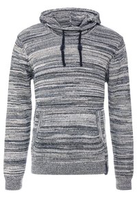 Sudadera con capucha de punto en azul marino y gris con un patrón a rayas, capucha con cordón, bolsillo delantero y puños y dobladillo acanalados.