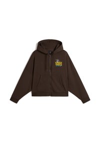 Felpa con zip marrone dal taglio morbido, dotata di tasca frontale e grafica colorata "Vans" sul petto. Tessuto morbido, polsini a costine.