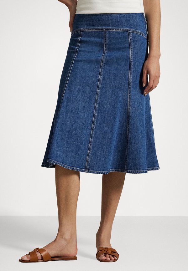 PANELED DENIM A-LINE SKIRT - Denim skirt - bostwich wash