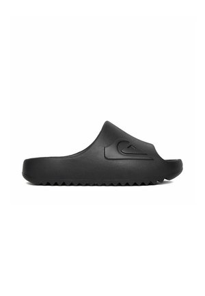 Sort slip-on slide-sandal med tekstureret sål og hævet logo på oversiden.