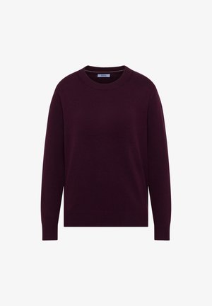 Pull en tricot bordeaux avec un col rond, des manches longues et un ourlet côtelé. Fabriqué dans un matériau doux, avec un design simple et classique.