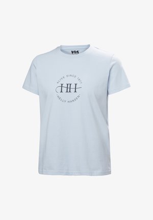 Hellblaues Helly Hansen Kurzarm-T-Shirt mit Rundhalsausschnitt und dem Logo "Alive Since 1877 Helly Hansen" mittig auf der Brust.