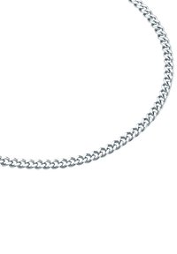 Collana in argento composta da anelli intrecciati, con texture liscia e design uniforme. Nessun gancio o decorazione visibile.