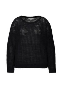 Schwarzer, gestrickter Pullover mit lockerer Masche, rundem Halsausschnitt und langen Ärmeln. Verfügt über einen gerippten Saum und Bündchen, die ein strukturiertes Erscheinungsbild bieten.
