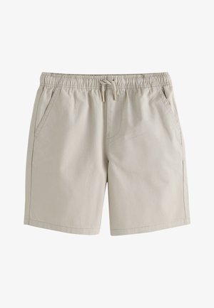 Beige afslappede shorts med elastisk linning, justerbar snøre, sidelommer og enkelt lige kantdesign.