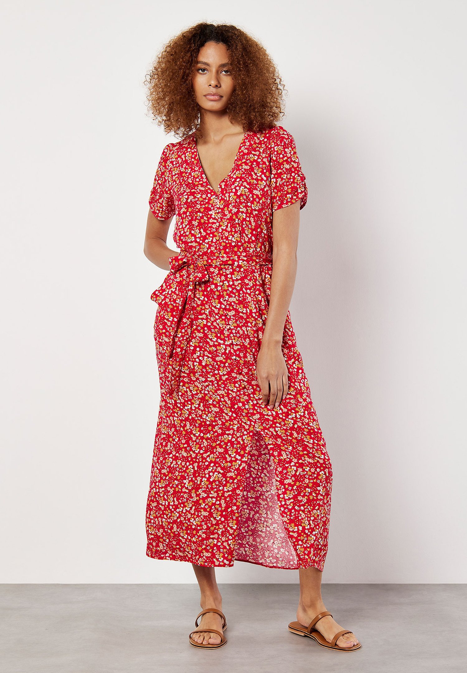 knee length dresses for ladies Bright Floral Midi Dress