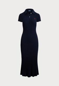 CABLE KNIT POLO DRESS - Stickad klänning - hunter navy