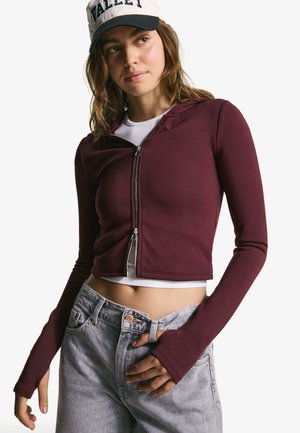 Bershka Zip-up sweatshirt - dark red