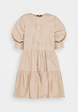 PLEAT FRONT PUFF SLEEVE SMOCK DRESS - Korte jurk - beige