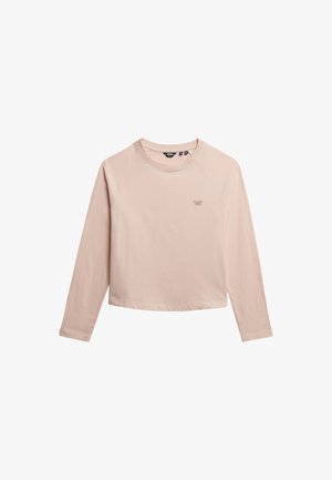 Lichtroze langemouwen shirt gemaakt van zachte katoen, met een ronde halslijn en een klein geborduurd logo op de voorkant.