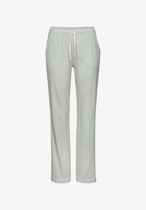 Lichtgroene gestreepte broek met een elastische tailleband en trekkoord, voorzien van een ruime pasvorm en een zachte textuur. Ontworpen voor comfort en bewegingsgemak.