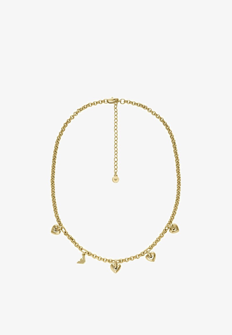 Χρυσή αλυσίδα κολιέ με διάφορους γοητευτικούς στυλιζαρισμένους χαρταετούς, συμπεριλαμβανομένων καρδιών και στυλιζαρισμένου φτερού, με κούμπωμα αστακού και ρυθμιζόμενο μήκος.