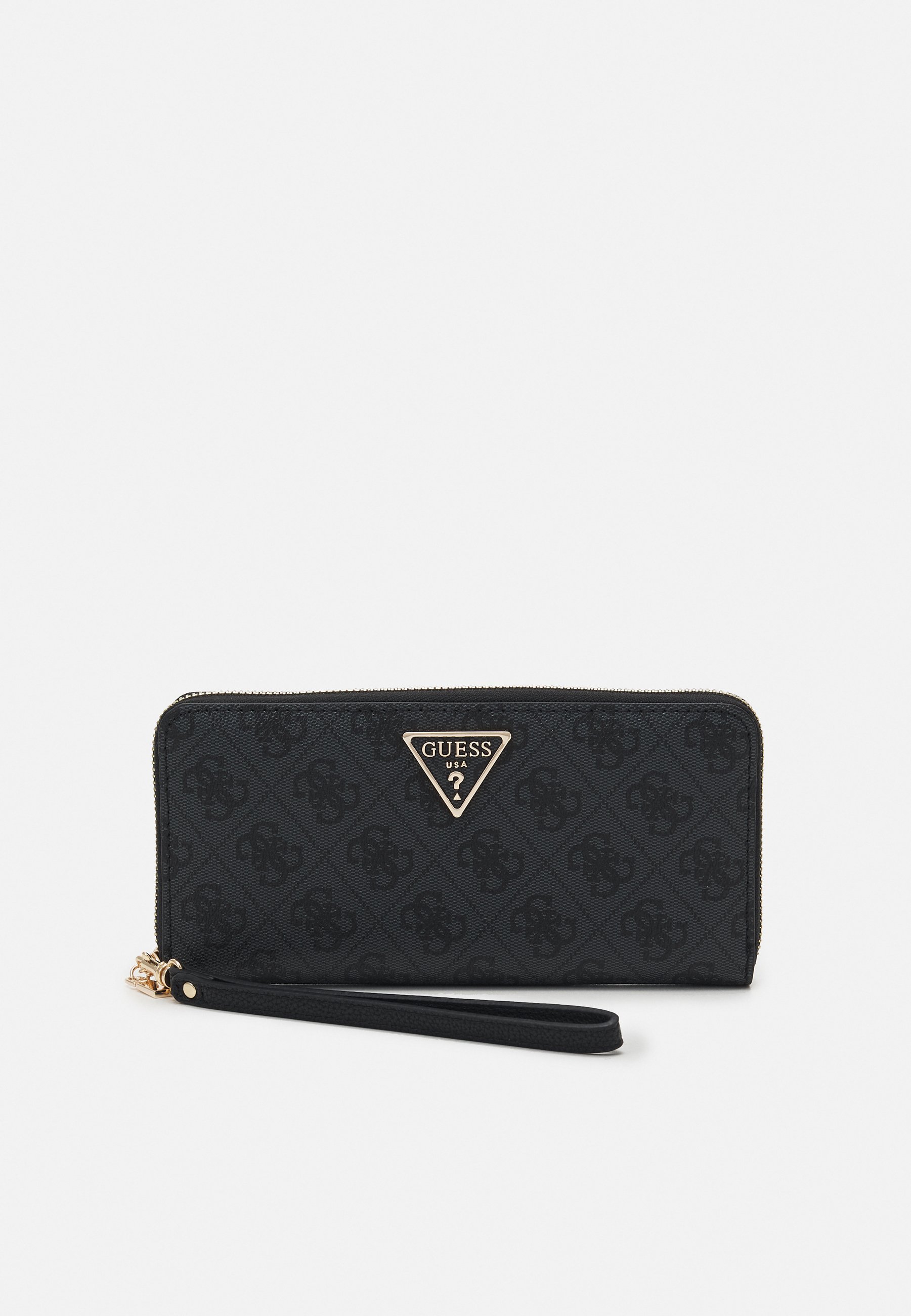 Porte-monnaie GUESS Erenia Zip Around - Gris Foncé Coal Logo - Organisation Multiple, Fermeture éclair
