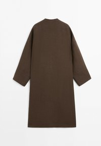 Long brown coat with long wide sleeves and no visible buttons or closures, shown from the back on a plain white background.