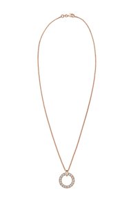 Roségouden ketting met een ronde hanger versierd met kristallen, bevestigd aan een dunne ketting met een betrouwbare sluiting.