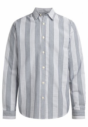 Ριγέ πουκάμισο με κουμπιά σε ανοιχτό μπλε και λευκό, με κλασικό γιακά, μακριά μανίκια και χαλαρή εφαρμογή από υφασμένο βαμβακερό ύφασμα.