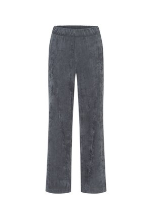 Pantalones de pana gris con un diseño de pierna recta, con una textura suave y una cintura elástica para mayor comodidad.