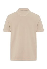 Beige polo-shirt met korte mouwen, een klassieke kraag, zachte textuur en een gladde afwerking. Heeft een rechte zoom en een minimalistisch ontwerp.